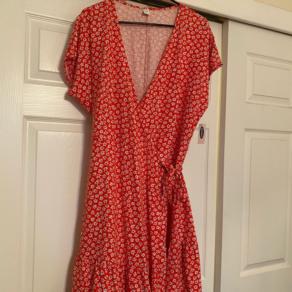 NWT Old Navy skater wrap dress red floral